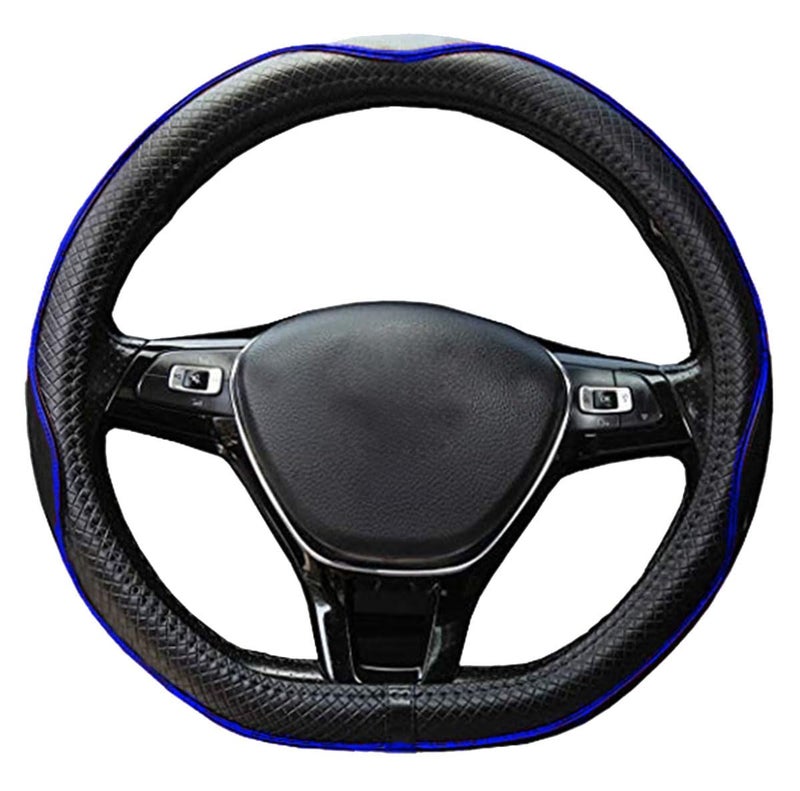 Mayco Bell Flat Bottom Steering Wheel Cover Anti-Slip,Safety,Soft,Breathable,Durable,Full Surround,Comfortable Grip Microfiber Leather (D Shape, Black Dark Blue) - Image 1